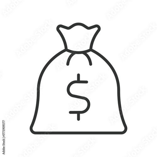 Money bag icon in line design. money bag, savings, wealth, treasure, cash, fortune, profit on white background vector. Money bag editable stroke icon