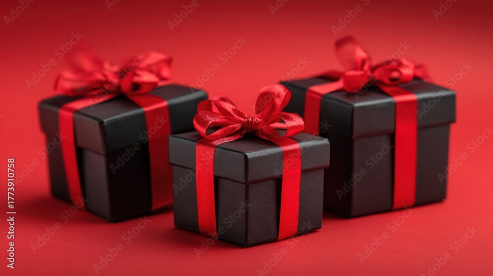 Obraz premium elegant black gift boxes red bows