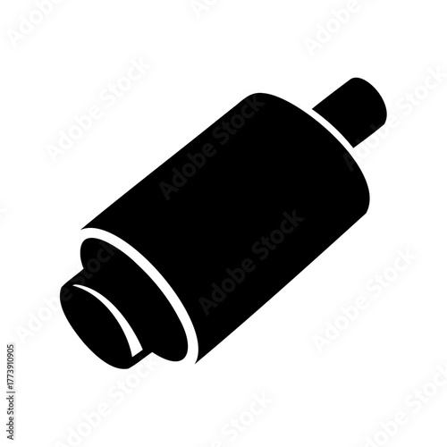 Isometric illustration of a muffler or cylindrical automotive component in black