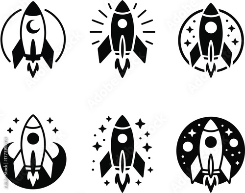 rocket launch icon set vector silhouettes