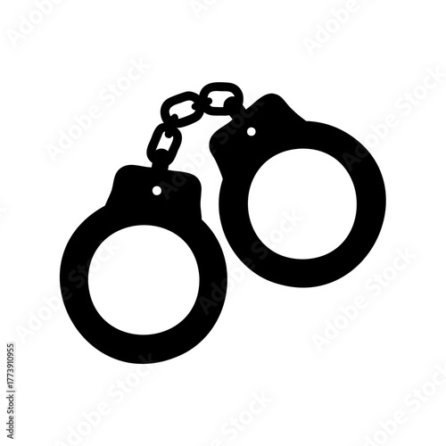 Black Handcuffs on a White Background Symbolizing Law Enforcement and Restriction