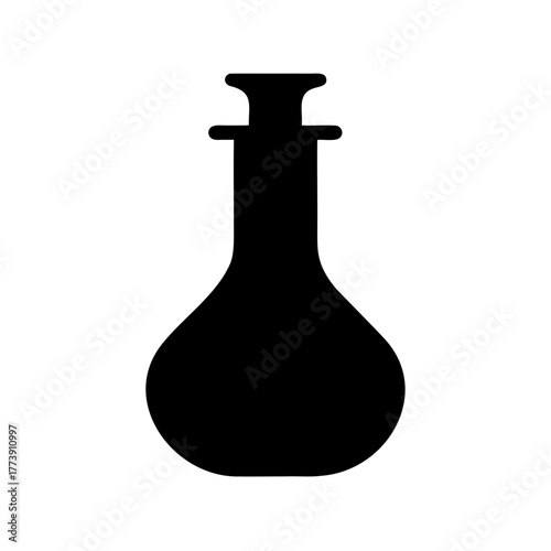 A silhouetted glass flask with a stopper isolated on white background