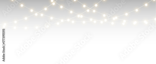 Christmas illustration with shining bulb garland forming a clean holiday light border vector design.