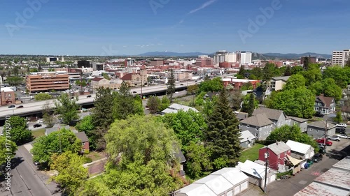 Drone view into city.