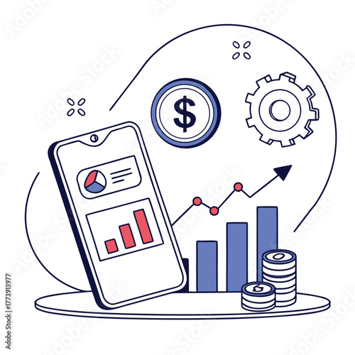 Financial AI Chatbot Icon with Graph, Bars, and Dollar Sign Mobile Data Analytics and Growth