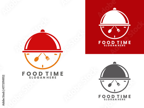 Restaurant food time with cutlery and fork logo design vector template. Cooking time logo design icon