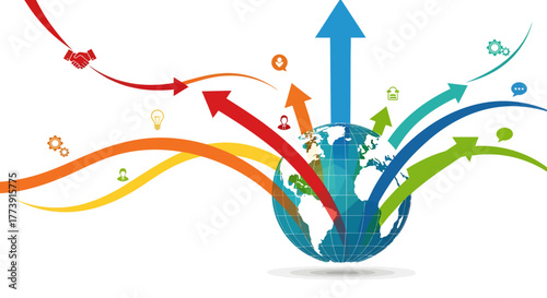 Global Growth Arrows Business, Success, World, Progress, and Development