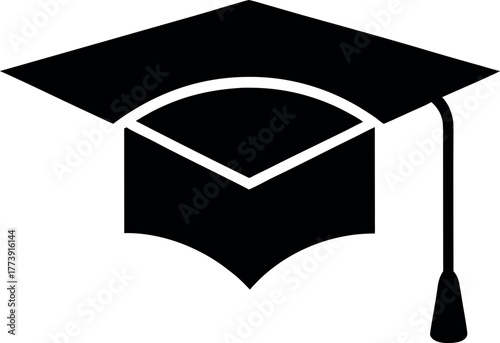 Graduation Cap Silhouette with Hanging Corner Tassel Icon Illustration