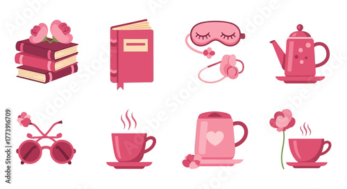 Cozy Pink Still Life - Books, Tea, and Relaxation.