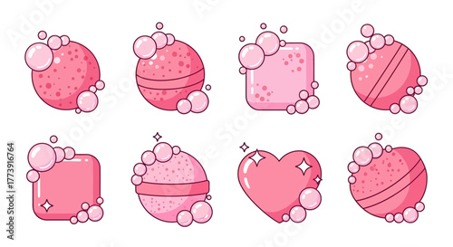 Cute Pink Bath Bombs with Bubbles Illustration.