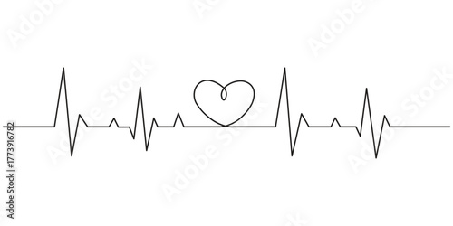 Continuous one line representing a heartbeat outline vector art illustration, Heart beat one line. Hand drawn symbol vector illustration.