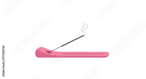 Incense stick burning on a pink holder.