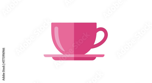 Pink Cup and Saucer Illustration on White Background.