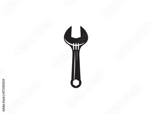 Adjustable spanner tool black glyph icon repair service symbol industrial equipment vector