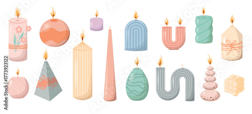 Decorative aromatic candles various shapes and colors