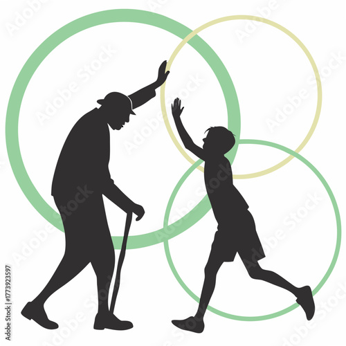 An inspiring illustration captures an elderly man and a young boy giving each other a high five, representing unity, encouragement, and the beautiful connection between generations