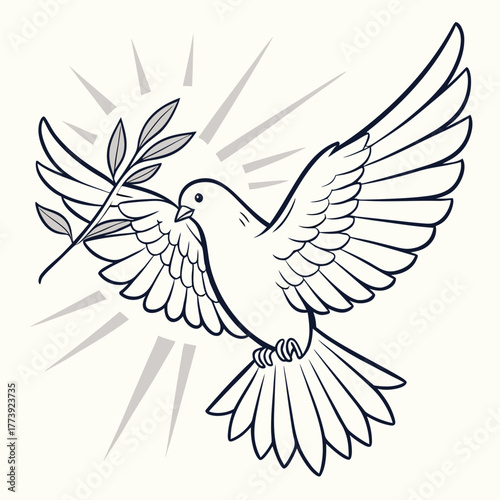 A serene dove in flight, carrying an olive branch, symbolizing peace, hope, and new beginnings, a timeless emblem of harmony and reconciliation