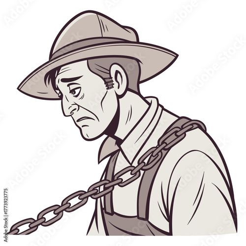 Behang A sad man with a chain around his neck, symbolizing debt, financial burden, or e