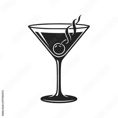 Classic Martini Cocktail Glass with Cherry and Twist Design Illustration