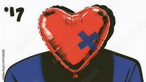  Heart shaped balloon with patch pop art style