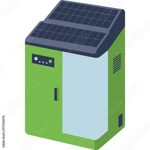 Isometric solar power generator illustration panel renewable energy alternative eco-friendly