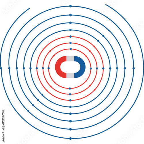 Magnet with concentric circles, magnetic field concept attraction influence physics science force energy