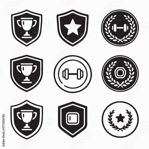 Awards icon set. Containing trophy winner medal winner prize success best reward champion star certificate badge and more Editable line icons. 