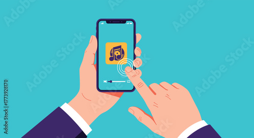 Smartphone user interacting with interface tapping screen modern technology.