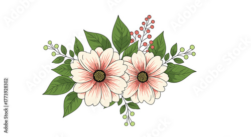 Beautiful floral arrangement with two delicate pink flowers.