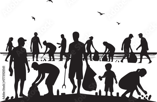 Silhouette of a volunteer offering water to a person in need on international volunteer day
