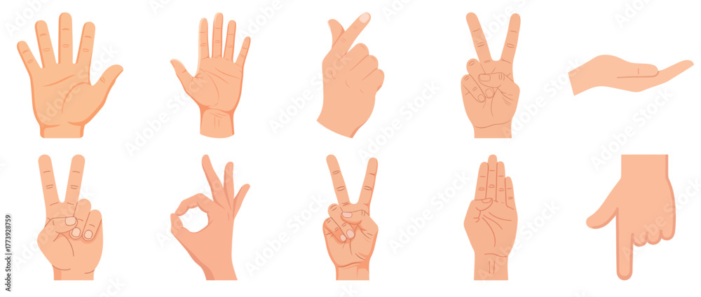 Obraz premium Collection of hand gestures and signs on white background