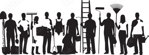 International volunteer day people cleaning beach silhouette for environmental protection and earth day