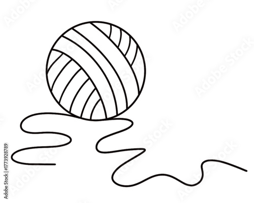 Single line drawing of yarn ball and thread