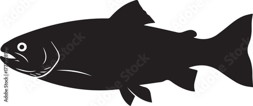 Silhouette of a wild salmon fish side view aquatic animal and fishing sport concept