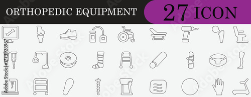 Orthopedic medical icons for healthcare, hospital, therapy, rehabilitation, mobility, and patient support — perfect for apps, clinics, and medical projects