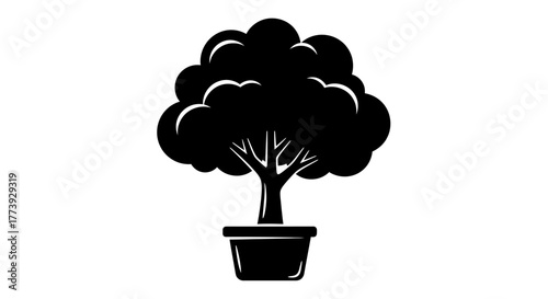 Silhouette of a tree in a pot, bonsai style