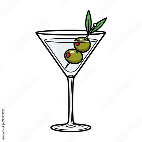 Martini glass with olives, a classic cocktail