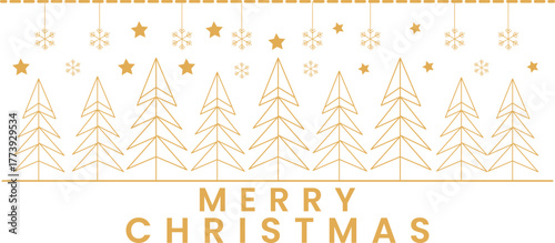 Minimalist golden line christmas tree forest border design element Vector