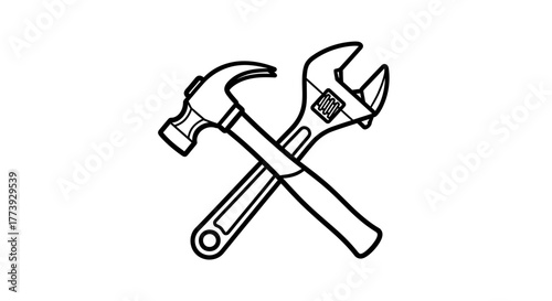 Crossed hammer and adjustable wrench