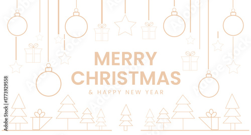 Minimalist christmas and new year line art background vector Vector