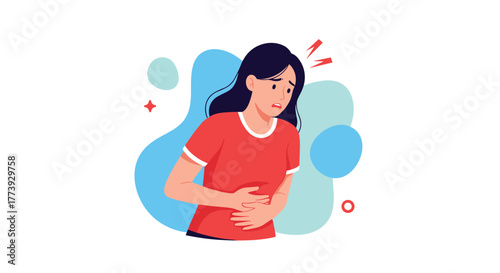Woman experiencing abdominal pain stomach ache feeling unwell.