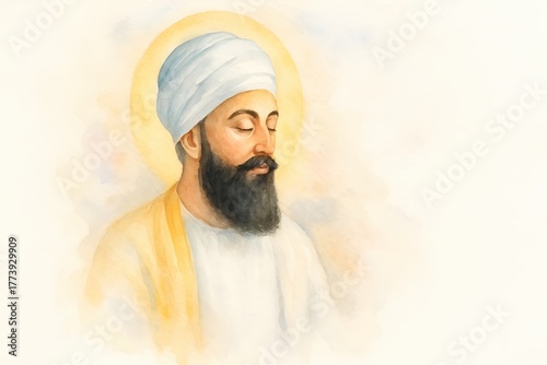 Guru tegh bahadur ji watercolor portrait.