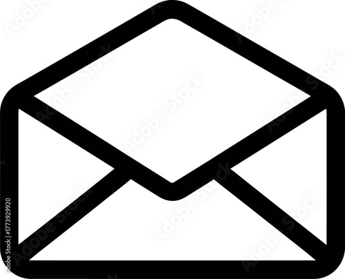 Vector Illustration of Open Envelope Icon, White on Black, Simple and Modern Communication Symbol