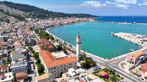 Aerial drone photo of iconic Saint Dionysios Zakynthos Holy Orthodox Church in main town of Zakinthos island, Ionian, Greece