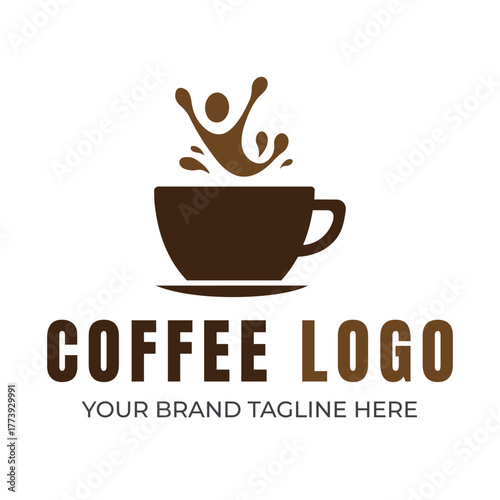 Brown coffee cup with splashing liquid and text vector