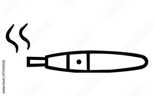 Simple line drawing of a lit electronic cigarette emitting smoke isolated on white background