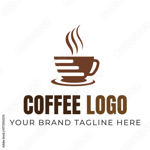 Brown coffee cup logo with steam and text vector