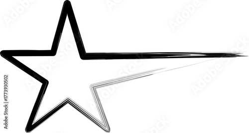 Black star with drawn tail on a plain white background design