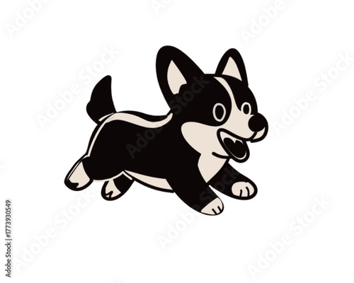  Corgi dogs side profile view black and white silhouette