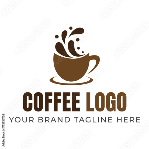 Brown coffee cup with splash and text logo vector